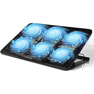 TDOO Laptop Cooler Cooling Pad - Slim Portable USB Powered Adjustable Height with 6 Quiet Fans (A)