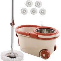 Spin Mop and Bucket Set with 5PCS Microfiber Replacement Head Refills, 360° Spinning Floor Cleaning System for Home and Commercial Use All Floor Types.