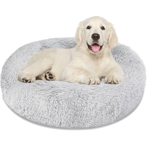 TDOO Calming Dog Bed & Cat Bed,Anti-Anxiety Machine Washable Round Fur Donut Pet Bed, Fluffy Faux Fur Dog Bed with Anti Slip Bottom for Small, Medium, and Large Dogs and Cats (X-Large)