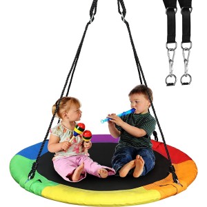 Colorful 40 Inch Saucer Tree Swing, Indoor Outdoor Swing Set for Kids Adults 700lb Weight Capacity, Waterproof Circle Swing with Adjustable Hanging Ropes for Outdoor Playground, Backyard