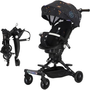 Stroller Lightweight Stroller Travel Stroller Fold 2-Position Recline Large Storage Basket A Magical Baby Stroller that Can Sit or Lie Down, Lightweight and Anti-rollover, One-Button Folding Two-way