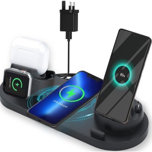 6 in 1 Wireless Charger,Multi-Function Wireless Charger Stand, Wireless Charging Station Dock for Apple Watch Airpods, Fast Wireless Charger Holder Pad for iPhone 11 Pro Max X XS XR and Smartphone