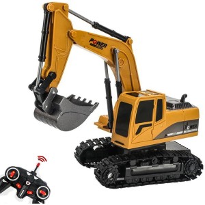 TDOO Remote Control Excavator Toy, Metal Excavator Toy RC Charging 1:24 With 6 Channel, Truck RC Excavator, Rechargable Engineering Sand Digger Construction Vehicle