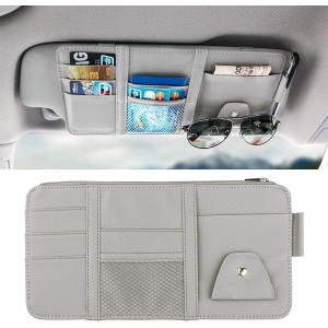 Car Sun Visor Organizer,Storage Bag and Glasses Holder with Zipper,PU Auto Interior Accessories Storage Travel Document Holder with Multi-Pocket…