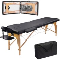 TDOO Massage Bed Portable Folding Massage Table- 2 Sections Massage Bed Spa Table with Carrying Bag, Face Cradle, Armrest & Hand Pallet - Easy Set Up, Lightweight, Height Adjustable 58 to 85CM Black