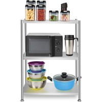 3-Tier Shelf Shelving Storage Unit,Multipurpose Stainless Steel Modern Storage Organizer, Standing Shelf Microwave Rack,Plant Stand,for Kitchen,Living Room,Office,Garage,Patio