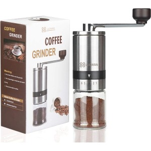 Manual Coffee Grinder 6 Gears Adjustable Coarseness, Conical Ceramic Burr Grinder for Espresso, French Press and Pour Over, Portable Hand Crank for Office, Home, Traveling, Camping