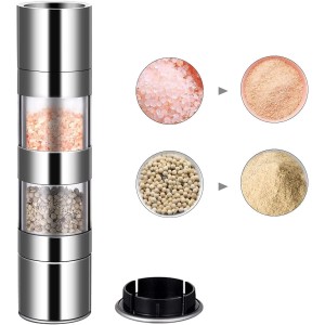 TDOO Salt and Pepper Grinder Mill Set - 2 in 1 Manual Stainless Steel Sea Salt and Pepper Shakers Handheld with Adjustable Coarseness Ceramic Rotor (A)