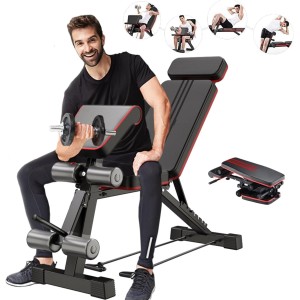 Adjustable Weight Bench,Strength Training Workout Bench for Full Body Exercise,Extended head & neck protection,Folding Exercise Bench for Home Gym with Resistance Bands,For Decline/Incline/Bench Press