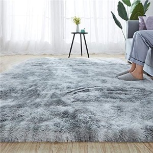 Indoor Modern Soft Shag Area Rugs, Non-Slip Plush Nursery Accent Area Rug, Furry Faux Fur Shaggy Carpet for Living Room Home Decor Tie-Dyed Light 160 * 200cm Grey (G)