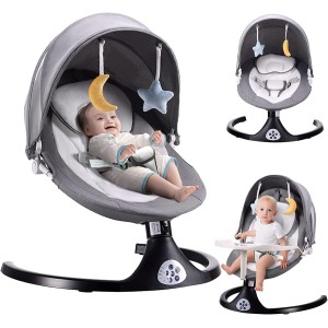 TDOO Baby Swing for Infants, 5 Speed Electric Bluetooth Baby Rocker for Newborn, 3 Timer Settings & 10 Pre-Set Lullabies, Portable Baby Swing with Tray and Remote Control for 5-26 lbs, 0-12 Months