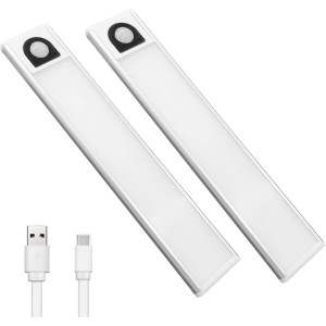 LED Motion Sensor Cabinet Light, Under Counter Closet Lighting, Dimmable, Ultra Thin, Wireless USB Rechargeable Kitchen Night Lights, for Wardrobe,Closets,Cabinet,Cupboard(2 Pack 20cm-White Light)