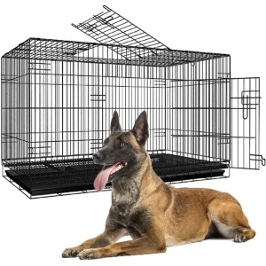 Dog Crates for Medium & Large Dogs, 40-inch Foldable Pet Playpen, Homes for Pets, Wire Metal Kennel folding Cages with Leak-Proof Plastic Pan (pet below 45kg)…