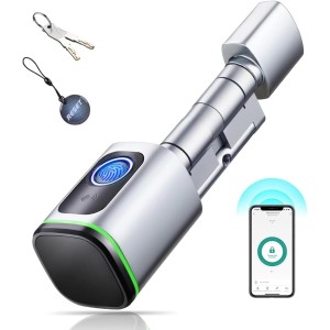 TDOO ElectronicTuya Smart Fingerprint Door Locks key, Keyless Smart Door Lock Cylinder with Fingerprint Biometric Door Handle Lock Bluetooth Keycard App Metal Key suit 60MM DOOR