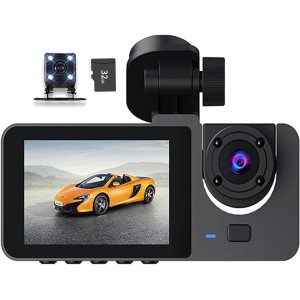 TDOO Dash Camera for Cars,3 Camera Recording, Super Night Vision Dash Cam Front and Rear with 32G SD Card, 1080P Car Dashboard Camera with G-Sensor, Parking Monitor, Loop Recording