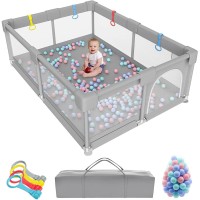 INGUNAR Children's Playpen Indoor, Baby Playpen, Large Playpen for Babies and Toddlers, Sturdy Safety Play Yard 59 * 71 * 27 inch with Soft Breathable Mesh, balls, Anti-Fall