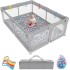 INGUNAR Children's Playpen Indoor, Baby Playpen, Large Playpen for Babies and Toddlers, Sturdy Safety Play Yard 59 * 71 * 27 inch with Soft Breathable Mesh, balls, Anti-Fall