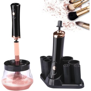 Makeup Brush Cleaner and Dryer Machine, Electric Cosmetic Automatic Brush Spinner with 8 Size Rubber Collars, Wash and Dry in Seconds, Deep Cosmetic Brush Spinner for Makeup Brushes(D)