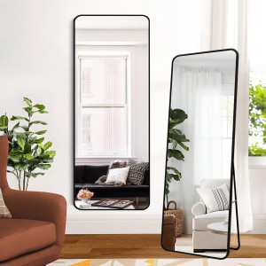 INGUNAR Dressing Mirror Full Length Mirror 157 cm x 47 cm, Floor Mirror Large Wall Mounted Mirror Stand Mirror Aluminum Alloy Frame Suitable for Bedroom Living Room Black with Bracket（Black）