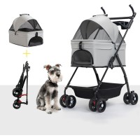 INGUNAR 3-in-1 Dog Stroller with Removable Carrierr for Small to Medium Dogs,One-Click Folding Lightweight Pet Stroller for 2 Cat, No Zip Entry, Pump-Free Universal Wheel, Multiple Pockets