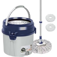 INGUNAR Floor Spin Mop and Bucket Set with Wringer System, 360°Rotation, Extended Stainless Steel Handle 54＂for Home Floor Cleaning Use with 2 Replacement Head Refill