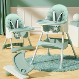 Portable 2-In-1 Baby High Chair with Adjustable Legs|Convertible Compact|Light Weight Highchair,Anti-slip Feeding Snack Booster Seat For Eating Sitting Dining Safety Belt PU Leather Toddlers (green 4)