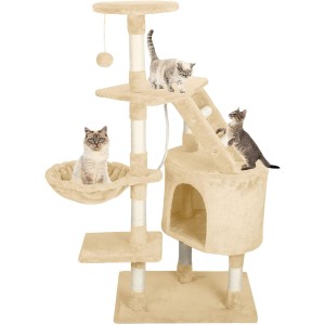 TDOO Star Cat Kitten Tree Activity Centre Climbing Tower 125cm Beige Stable with Sisal Scratching Post Condo Hammock Cat Scratcher play Toy, (MPJ-A)