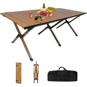 INGUNAR Folding Camping Table - 120CM Folding Trestle Table, Lightweight Aluminium Camping Table Roll Up Portable Picnic Table with Easy Carrying Bag for Outdoor, Beach, Picnic, Backyards, BBQ