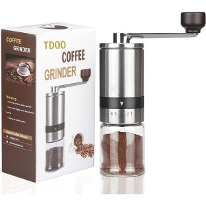 Manual Coffee Grinder 6 Gears Adjustable Coarseness, Conical Ceramic Burr Grinder for Espresso, French Press and Pour Over, Portable Hand Crank for Office, Home, Traveling, Camping